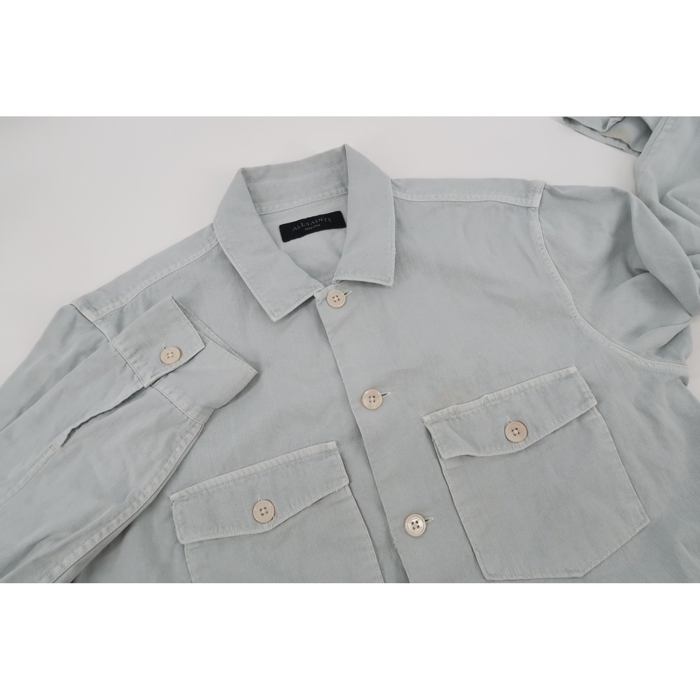 AllSaints Spotter Long Sleeve Shirt Mens Medium Light Blue Cotton Overshirt